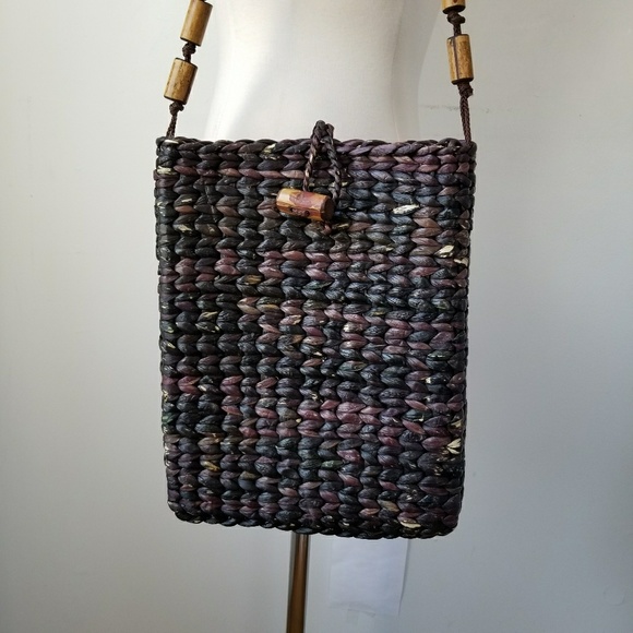 Slim Wicker Handbag Wood Bead Strap - Picture 5 of 6